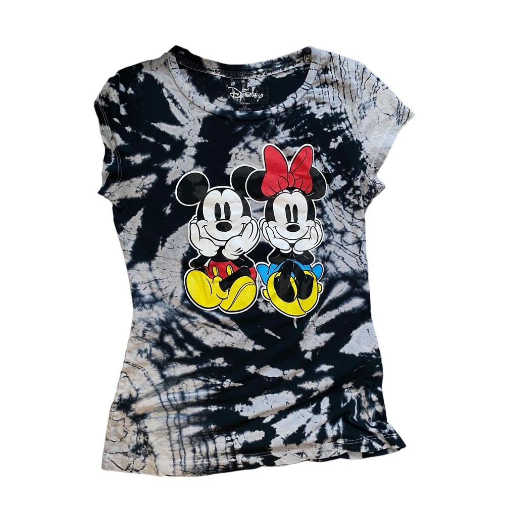 Disney Mickey & Minnie Mouse Black Grey Tie Dye Short sleeve T-shirt Junior's L